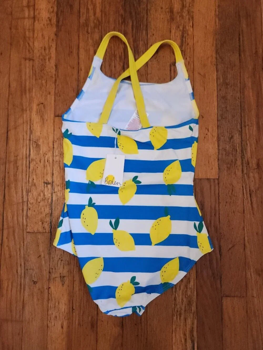 MINI BODEN Striped Lemon Print One Piece Swimsuit NEW NWT